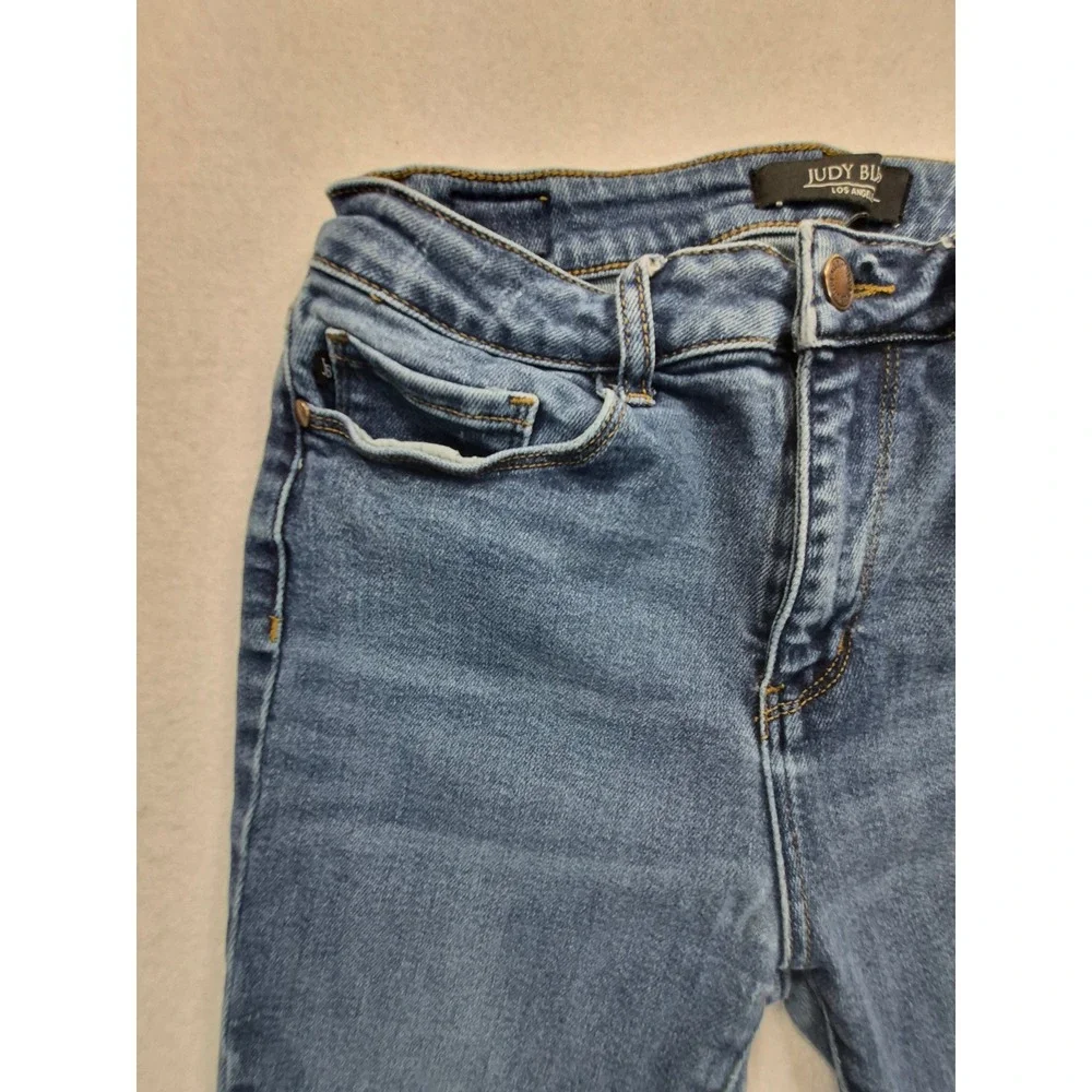 Judy Blue High Rise Skinny Jeans Women's 29 Blue Frayed Shark Bite Hem
